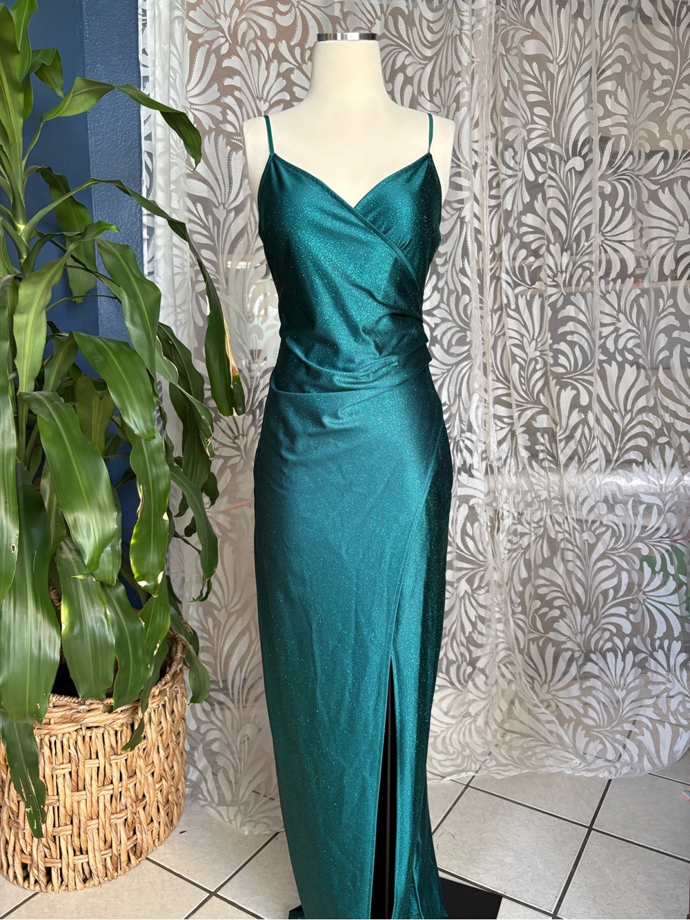 Emerald Sundae Dark Green Bridesmaid Formal Dress Stretch Satin Nwt sparkle